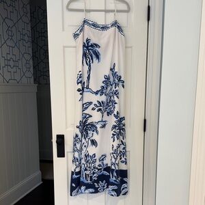 Lilly Pulitzer Jesslyn silk White & Blue Tropical Print Maxi Dress size 8